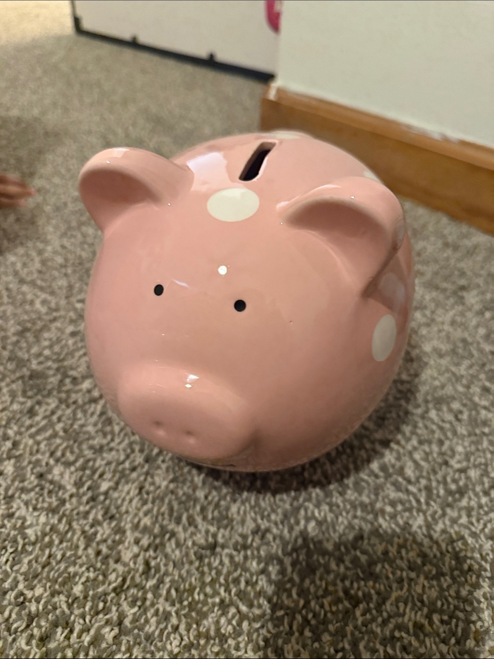 Pink Polka Dot Ceramic Piggy Bank - Cute Home Accent
